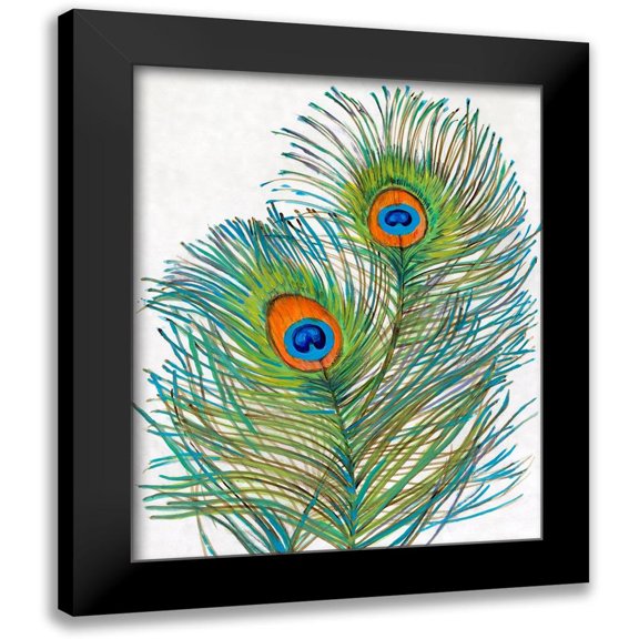 OToole, Tim 12x14 Black Modern Framed Museum Art Print Titled - Vivid Peacock Feathers I