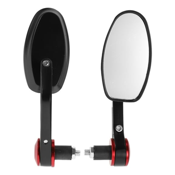 Unique Bargains 1set M8 Universal Motorcycle Rear View Mirrors Bar End Side Mirrors Mount Adjustable Aluminum Black Red Oval Shape