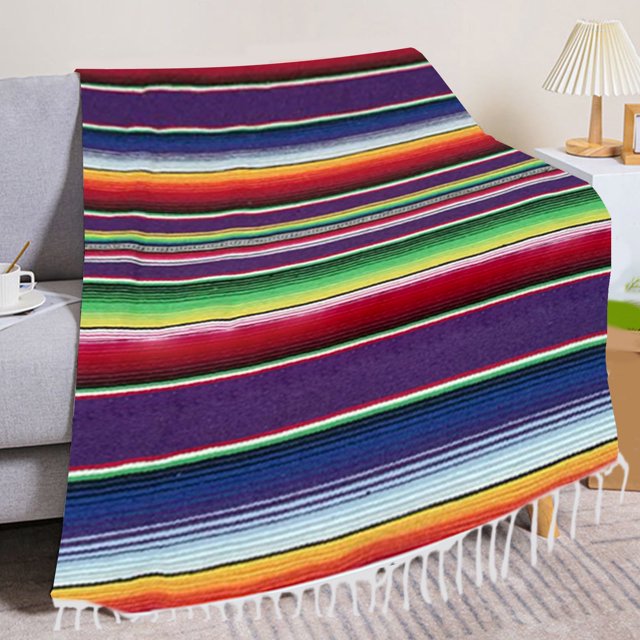 Camino de mesa mexicano Kabnic | Sarape grande de algodón con flecos cuadrados | Perfecto para fiestas y bodas mexicanas | Mantel ideal para exteriores, 215 x 35 cm