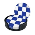 thumbnail image 3 of Blue And White Kentucky Checkerboard Coasters With Leather Holder Set Of 6 Round Coasters for Home and Kitchen Decor, 3 of 7