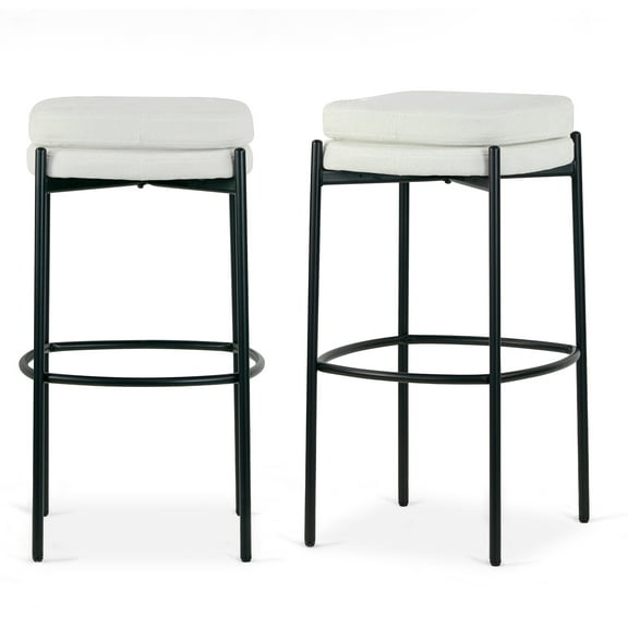 Glamour Home Avril 30" Fabric & Iron Bar Stool in White/Black (Set of 2)