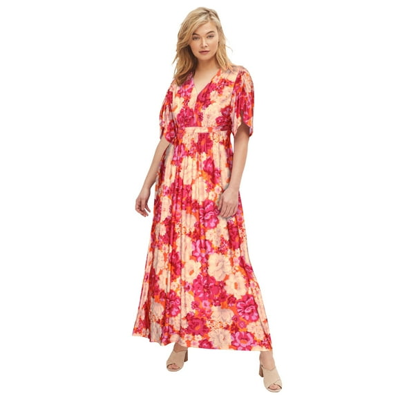 ellos Women's Plus Size Knit Tie-Back Maxi Dress - 22/24, Pink Multi Floral