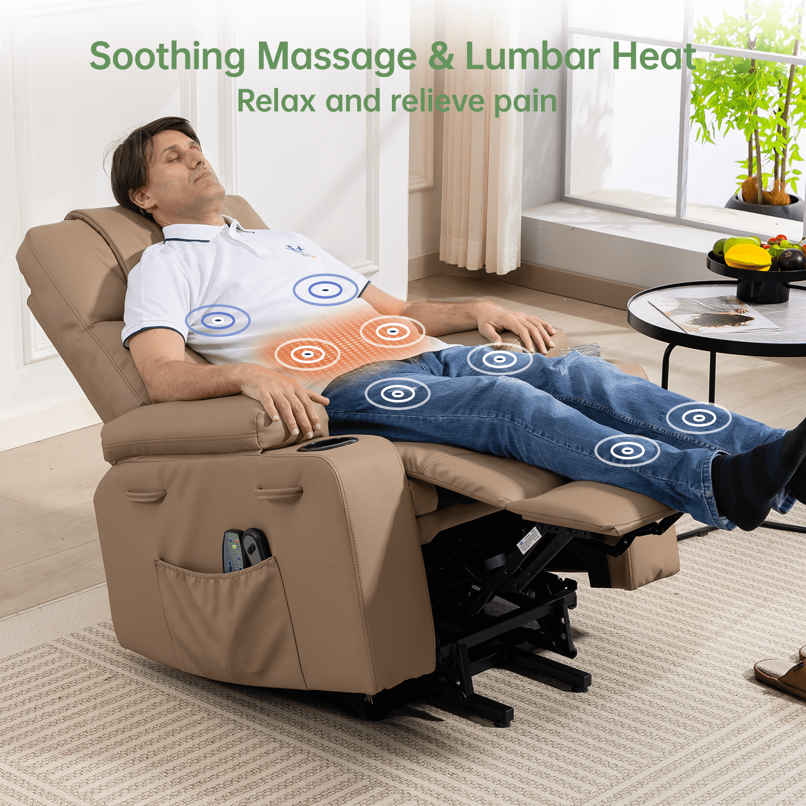 Power Lift Recliner Chair for Elderly with Heat & Massage, 160° Electric Adjustable PU Leather Recliner Sofa with Remote Control, Stand Assist, Cup Holder & Side Pockets for Living Room (Brown)