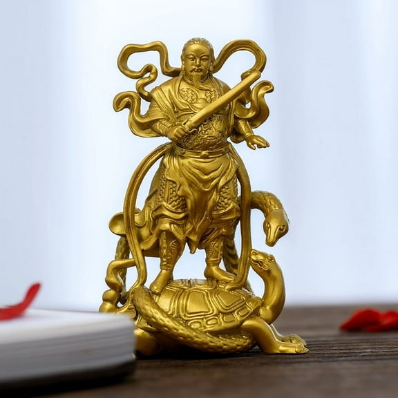 Handcrafted Zhenwu Dadi Statue Golden Brass 2.64in Courage & Safety Perfect Gift for Meditation Space