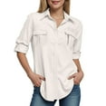 thumbnail image 3 of felwors Women's Utility Button-Down Shirt - Multi-Pocket Long Sleeve Workwear Blouse for Outdoor & Casual Wear Khaki, L, 3 of 7