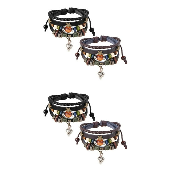Masteelf 4 Sets  Beaded Retro Bracelets Note Leather Bracelets Layered Bracelets for Women