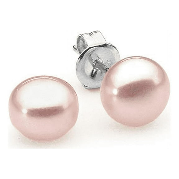 Bonjour Jewelers 10K White Gold Plated 10 mm Pink Pearl Button Stud Earrings