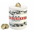 thumbnail image 1 of Vintage Piggy Bank, Circus Show Logo with Magician Creepy Tricks Performance Sketchy Art, Ceramic Coin Bank Money Box for Cash Saving, 3.6" X 3.2", Orange Black, by Ambesonne, 1 of 4