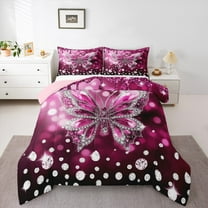 jejeloiu Cute Butterflies Bedding Comforter Set,Chic Moth Twin Comforter Sets,Sliver Pink Diamond Bedding Set For Girls,Ultra Soft Home Decor Reversible,2 Pieces