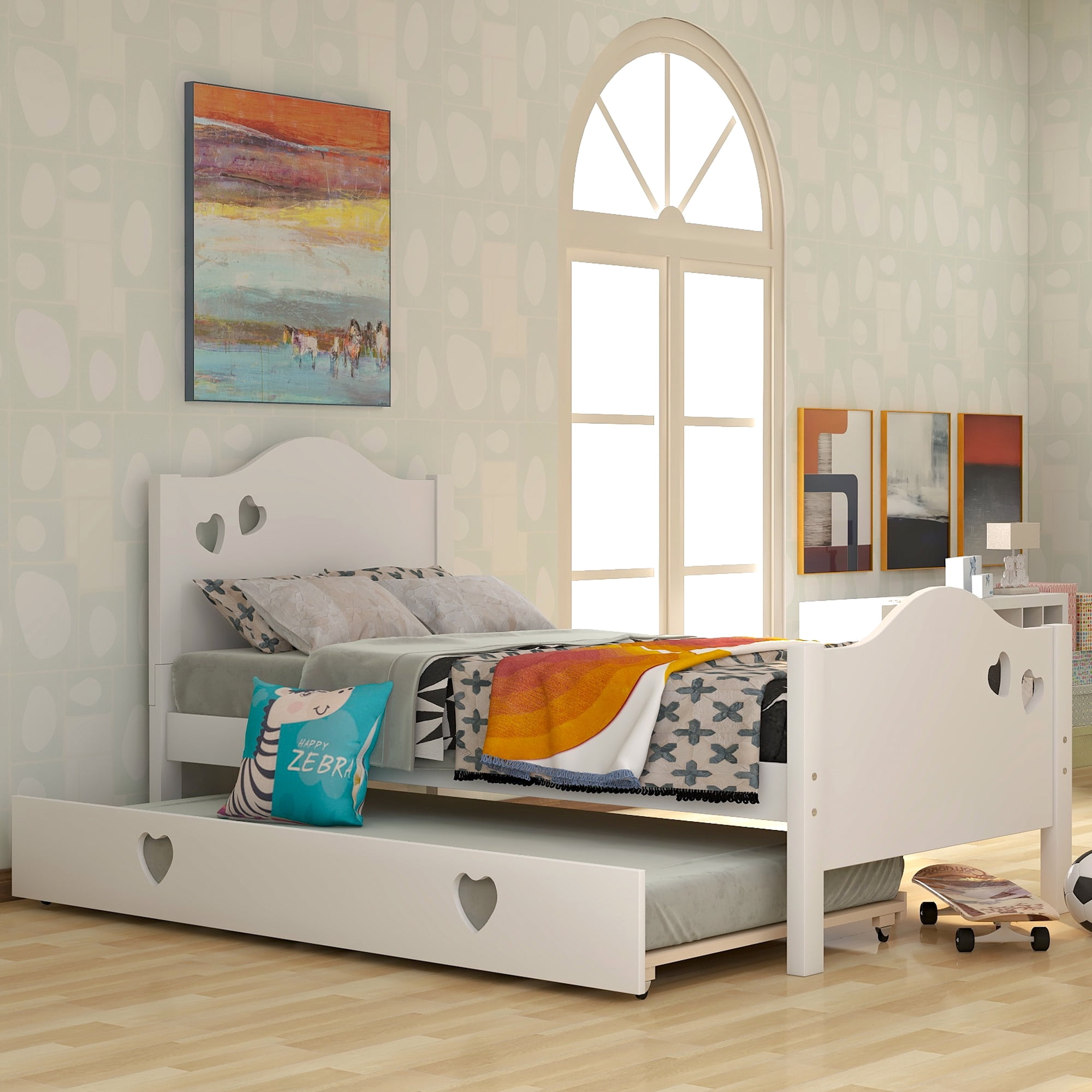 Harper&Bright Designs Solid Wood Twin Bed with Headboard, Footboard and