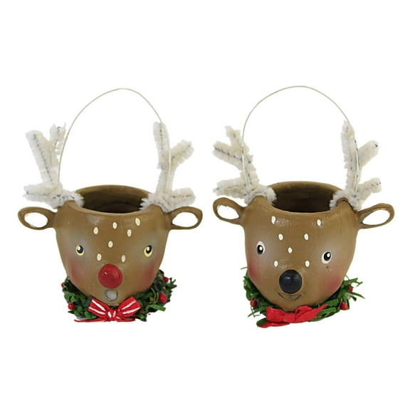 Christmas Reindeer Mini Buckets Polyresin Use As Ornament Or Figurine Ml0425