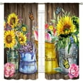 thumbnail image 2 of Floral Kitchen Curtains, Rustic Spring Sunflower on Wood Farmhouse Country Plant Rod Pocket Blackout Window Treatments Drape for Bedroom Living Room Fabric 2 Panel Sets, 42"x54" Inch, 2 of 5