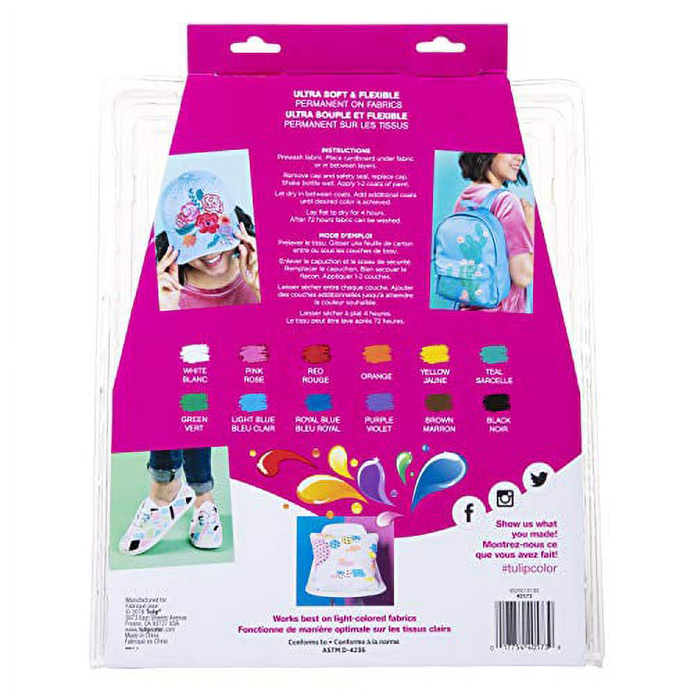Tulip Brush-on Fabric Paint & Palette Kit, 12 Colors, Paintbrushes Included
