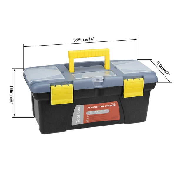 Unique Bargains 14-Inch Tool Box Plastic Tool Box With Tray And Organizers Includes Removable Three Small Parts Boxes Other