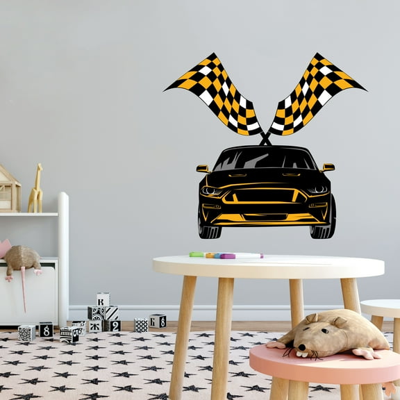 Sports Wall Decals for Boys Bedroom - Super fast Racing Car on White Background Car DIY & Creativity Boy Girl Bedroom Wall Sticker - Size: 20 In x 18 In