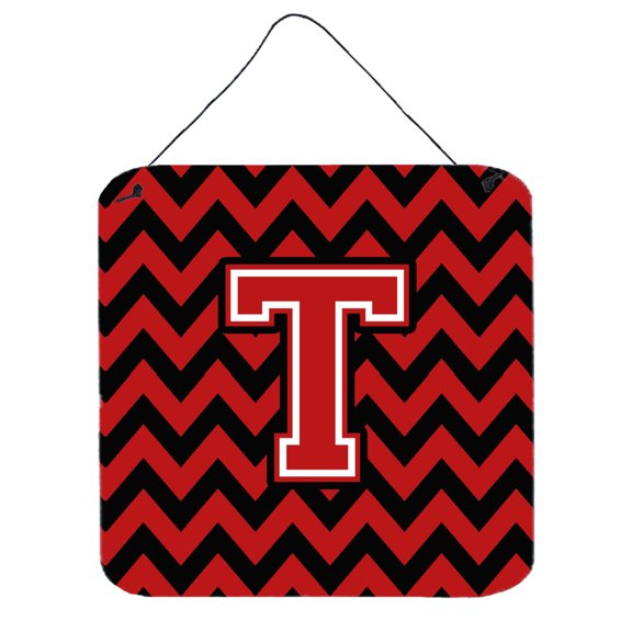 Letter T Chevron Black and Red   Wall or Door Hanging Prints