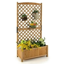 Gymax 71'' Tall Raised Garden Bed Wooden Planter w/ Trellis for Flower Climbing Plant