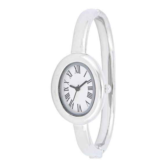 No Boundaries Adult Female Silvertone Oval Case Watch with Bangle Bracelet.