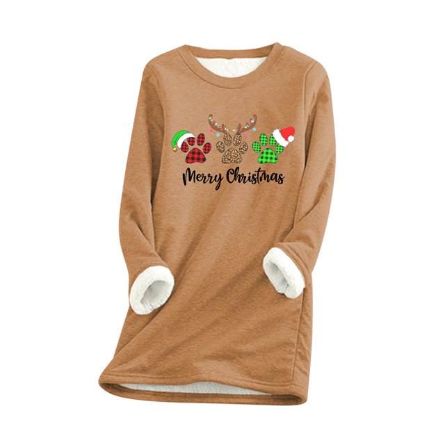 Birdeem Haut en Peluche Chaud Imprimé de Noël pour Femme