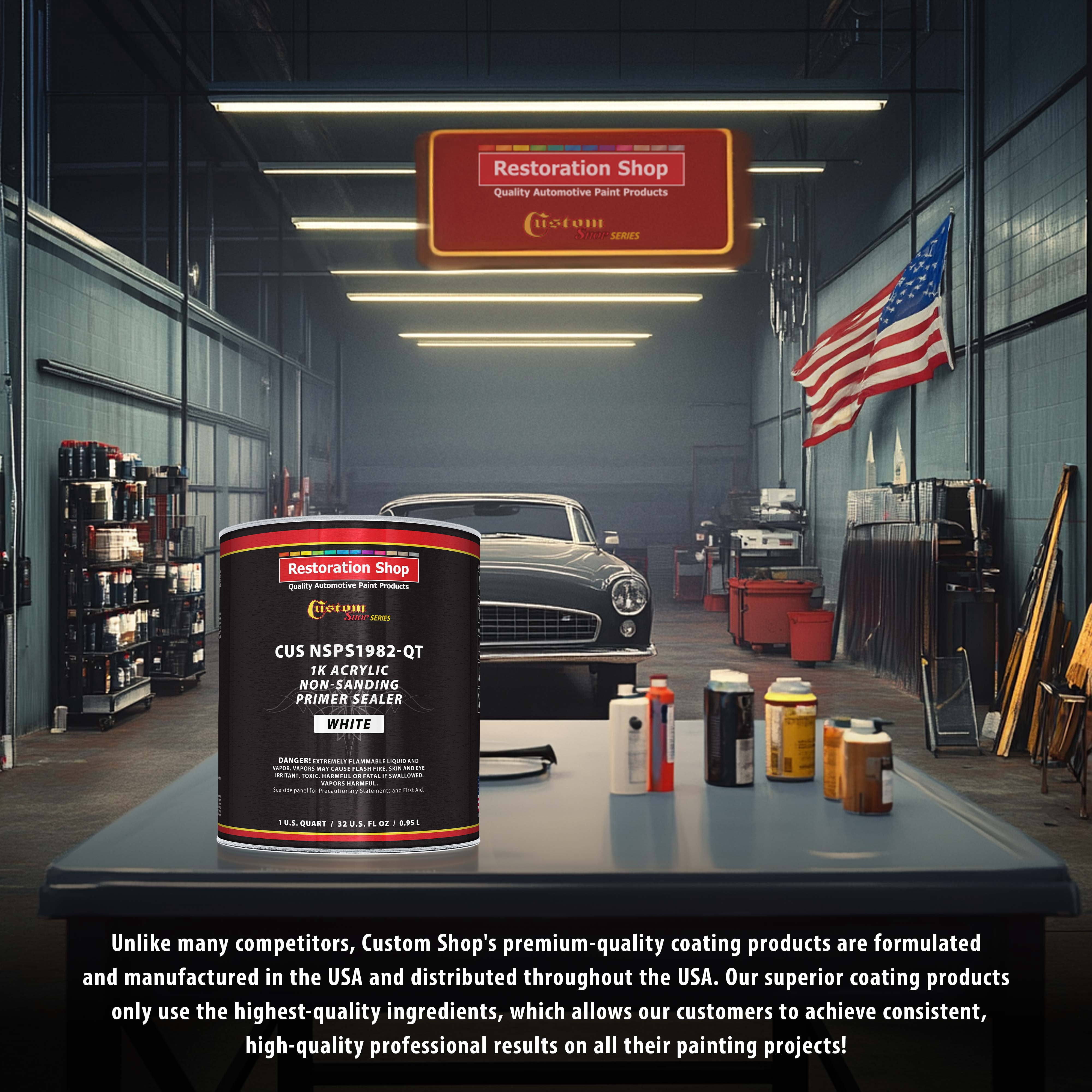 Custom Shop Premium 1K Acrylic Non-Sanding Primer Sealer Paint, Color White, 1 Quart - Fast Drying, Ready-To-Spray, Apply Over Automotive Primer Surfacers, Sanded Finishes - Topcoat Urethane, Enamel