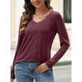 thumbnail image 3 of Womens T Shirts V Neck Long Sleeve Casual Tops Soft Solid Basic Tee, 3 of 6