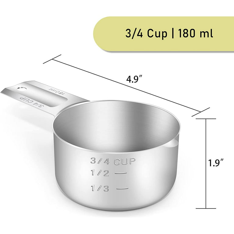 Measuring Cups with 3/4 Cup Measuring Cup Set of 8, Stainless Steel  Measuring Cups, Metal Measuring Cups Stainess Steel, Dry Measuring Cups Set  with