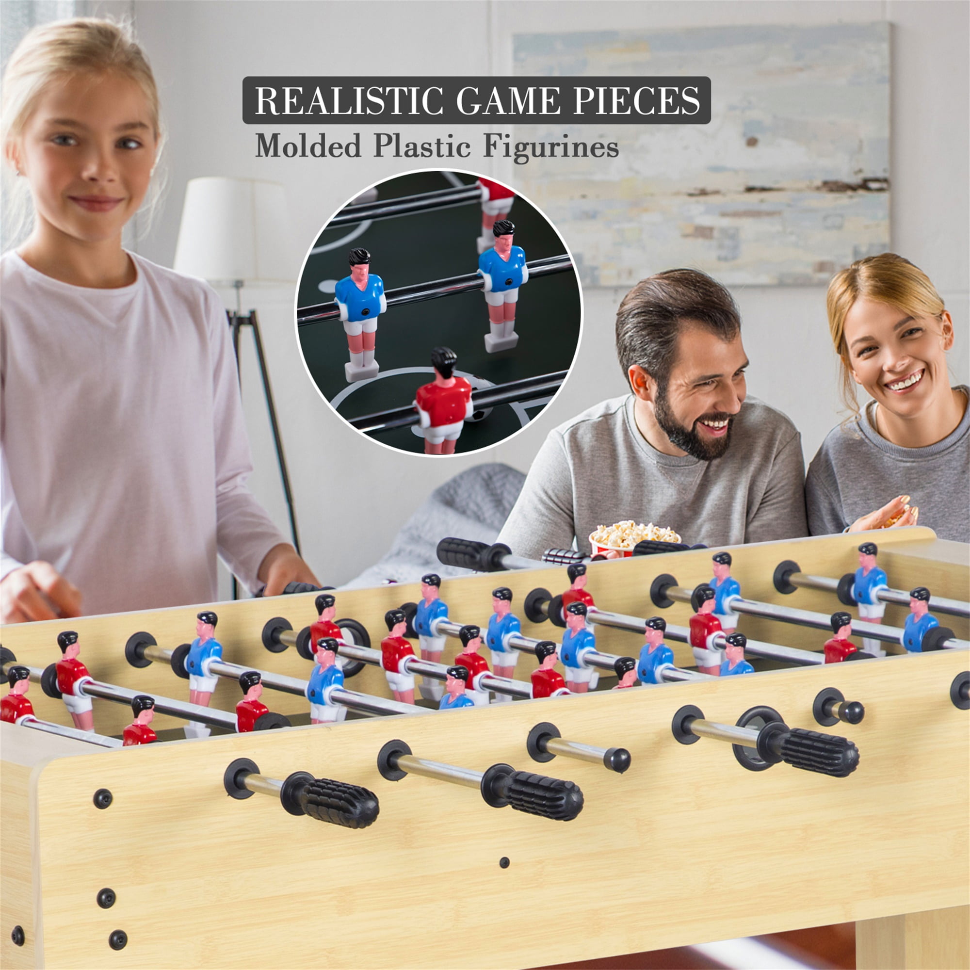 RayChee 48in Foosball Table, Competition Sized Soccer Table for Home, Game Room w/ 2 Balls, 2 Cup Holders (Bamboo Grain)