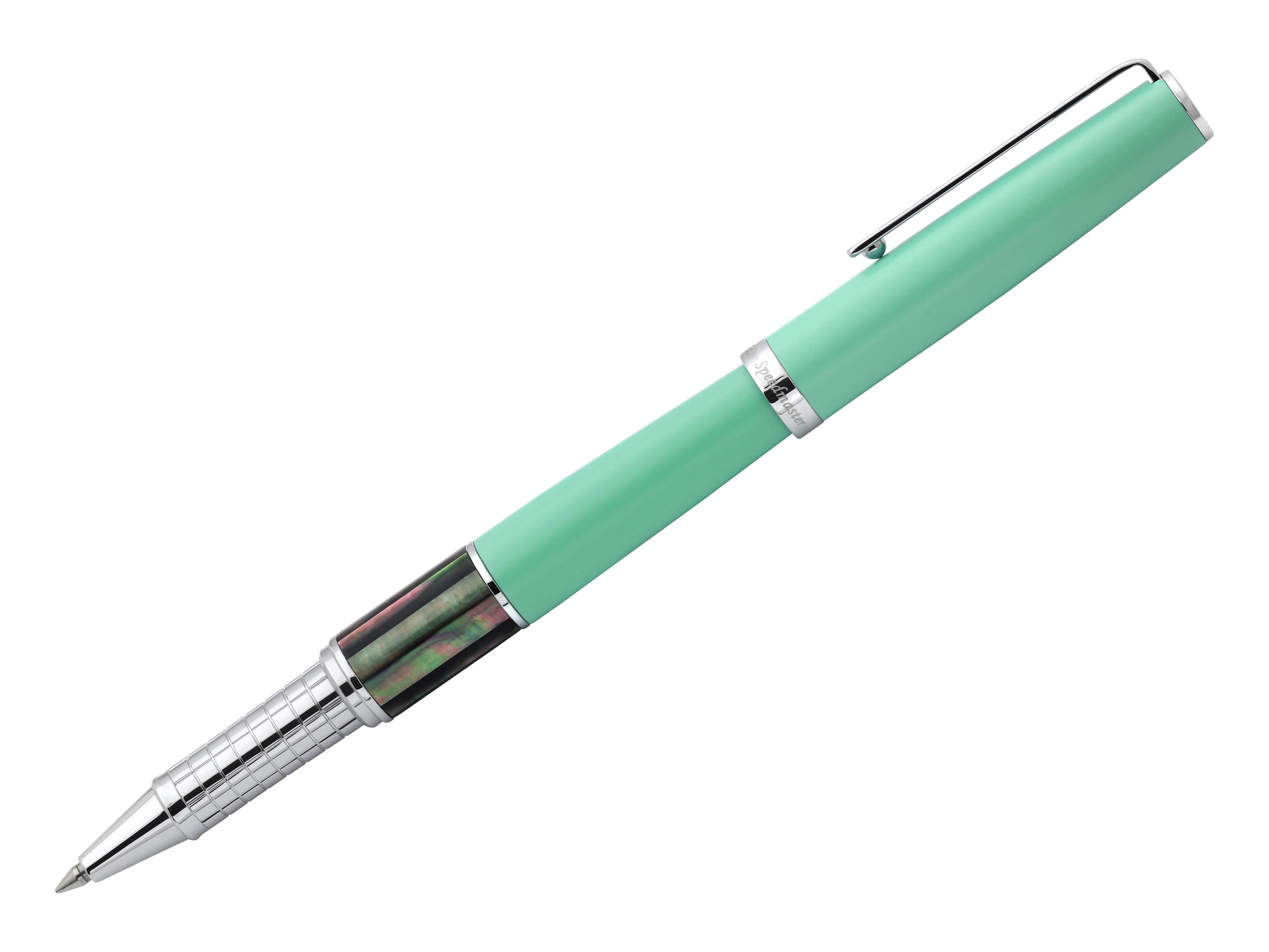Xezo Speedmaster® Aqua Green Brass Rollerball Pen - With Tahitian Black Mother of Pearl