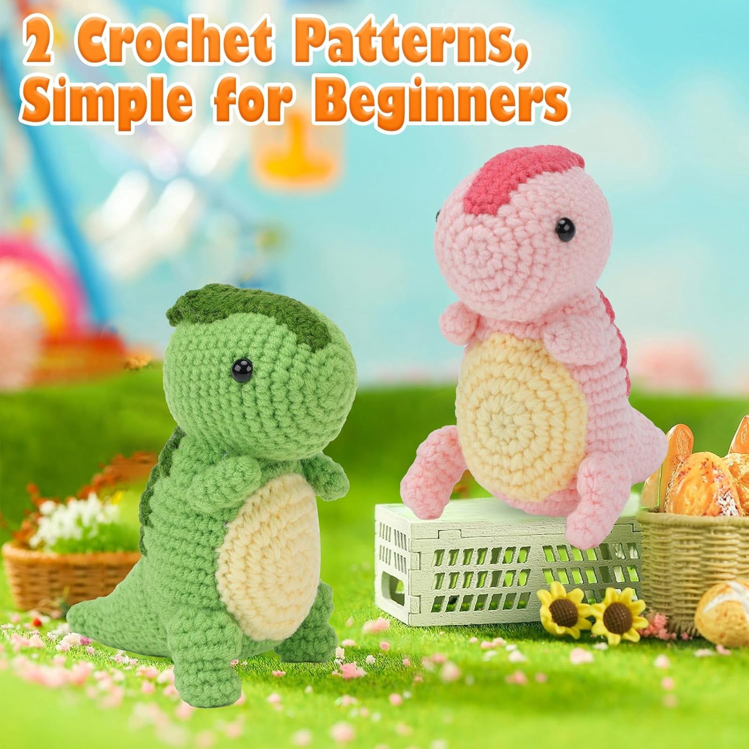 Wiher Crochet Kit for Beginners, 2PCS Ankylosaur Crochet Animal Kit, Knitting Kit for Adult Kids with Step-by-Step Video Tutorials, Instructions, Yarns, Hook and Accessories