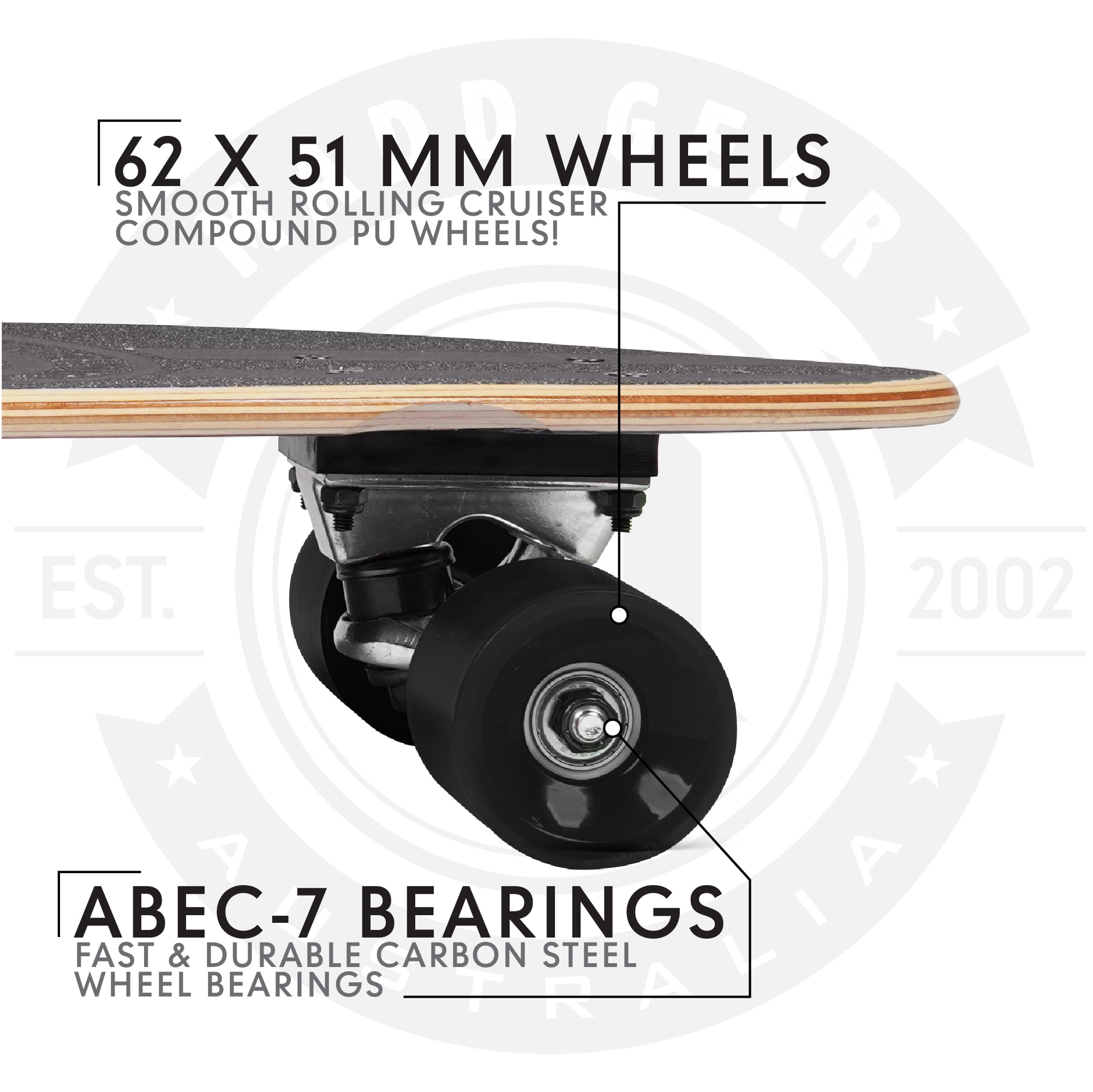 Madd Gear 32" Cruiser Skateboard - Balance- 62mm Wheels with ABEC 7 Bearings
