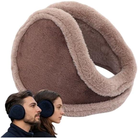 4-Pack Men Ear Muffs for Winter, Fleece Behind Head Ear Warmers, Foldable Adjustable for Outdoor Activities (Brown, Fleece-lined)