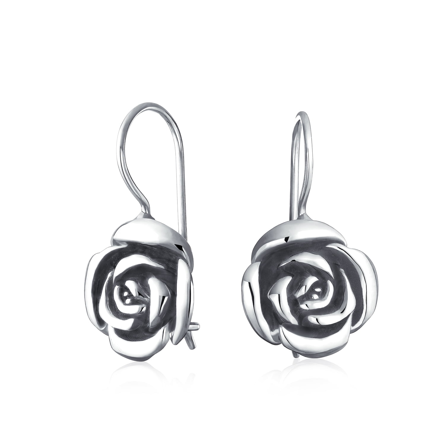 Black Rose Stud Earrings Sterling Silver 925 Floral Style Jewelry Gift 8 mm 