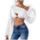 thumbnail image 3 of TaTaai Women's Fashion Casual Solid Color Round Neck Long Sleeve Cropped Cover Up Ladies Summer Lightweight Soft Polyester Blouse Top for Daily Beach Party Vacation All Season Wear Gift, 3 of 5