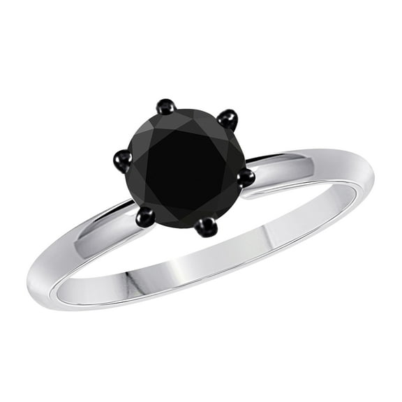 AoneJewelry Black Diamond Solitaire Engagement Ring In 10K White Gold (Available In 0.50 - 3.00 Carat )