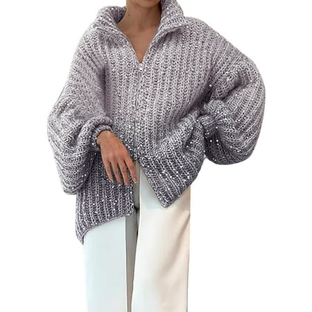 

WUDATI Fashion Women Sequin Cardigan Glitter Loose Long Sleeve Sweater Outerwear Zipper Closure Sparkly Coat for Party Club Wedding Dance Casual Wear Perfect for Spring Fall Winter Stylish Outfits