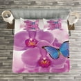 thumbnail image 3 of Ambesonne Butterfly Quilted Bedspread Set 3 Pcs, Orchid Bloom on Water, King Size, Pink Blue White, 3 of 3