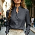 thumbnail image 3 of Lenpel Womens Long Sleeve Tops Business Casual Work Blouses Stand Collared Shirts Lightweight Fall Clothes, 3 of 7