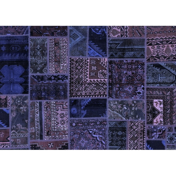 Ahgly Company Machine Washable Indoor Rectangle Oriental Blue Modern Area Rugs, 7' x 10'