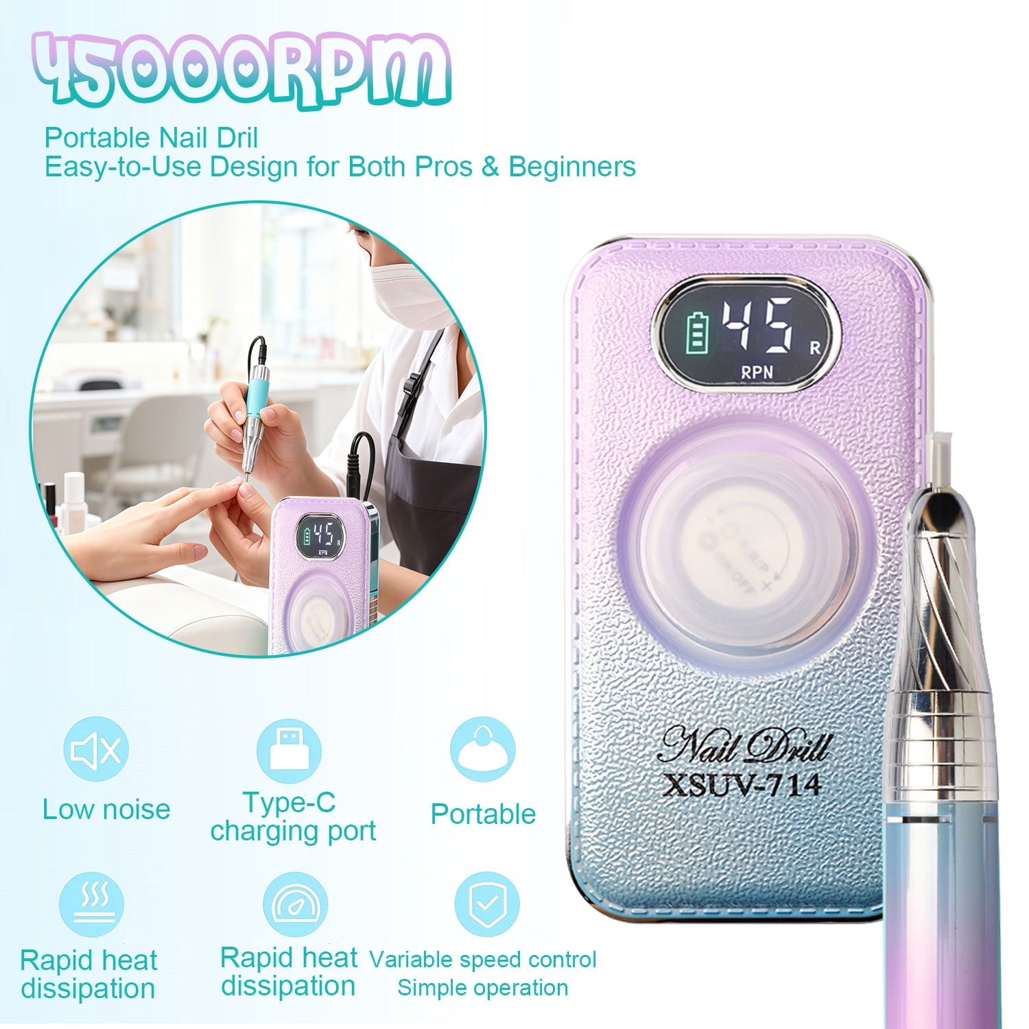 40000RPM Electric Nail Drill Professional Polishing Machine Low Noise Nails Sander File Set For Manicure Salon Home Tools, Chrismas gift