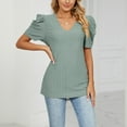 thumbnail image 2 of REORIAFEE Fashion Women Plus Size Short Sleeve V Neck Casual Blouse T-Shirt Tops Green M, 2 of 8