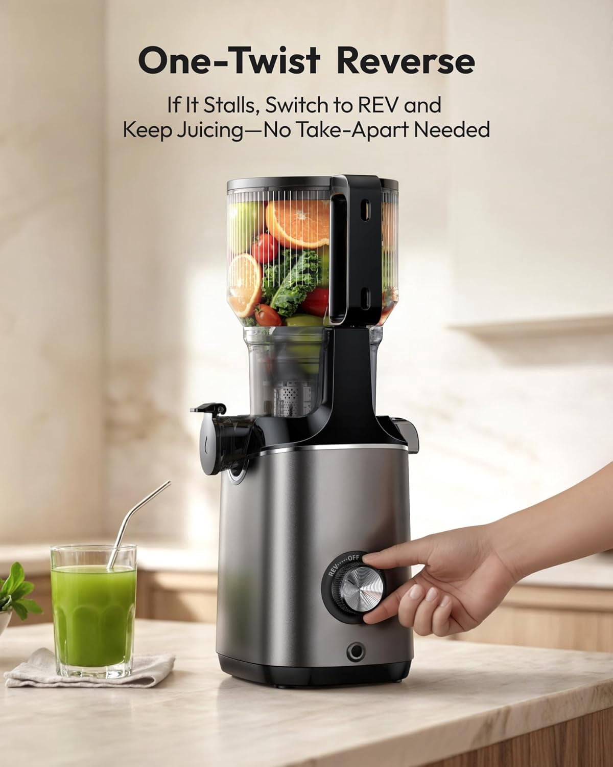 Cold Press Juicer Machines, 5.8" Wide Feed Chute, Slow Masticating Juicer for Whole Vegetables and Fruits, 99.6% High Juice Yield, Easy to clean, Juicer Machines with