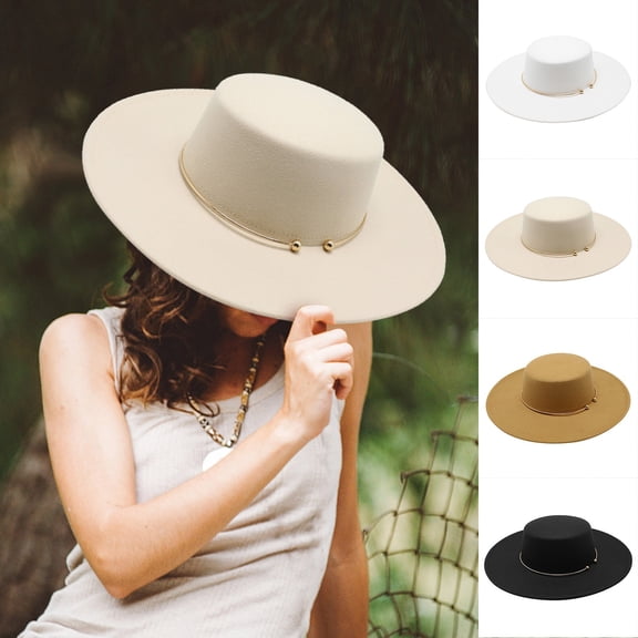 Western Straw Hats For Men - Fedora Hats For Women Flat Top Hat For Men Pork Pie Hat Wide Brim Church Hat,Black,One Size