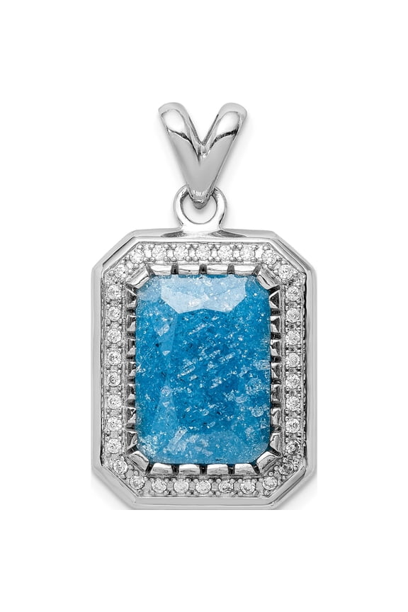 Sterling Silver Rhodium-Plated 12X14 Blue Ice Cz Pendant (20.77 X 16.83) Made In Thailand qp5177