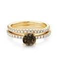thumbnail image 2 of Gem Stone King 18K Yellow Gold Plated Silver Brown Smoky Quartz and White Moissanite Wedding Engagement Band Bridal Set Ring for Women (1.29 Cttw, Gemstone, Available in Size 5, 6, 7, 8, 9), 2 of 5