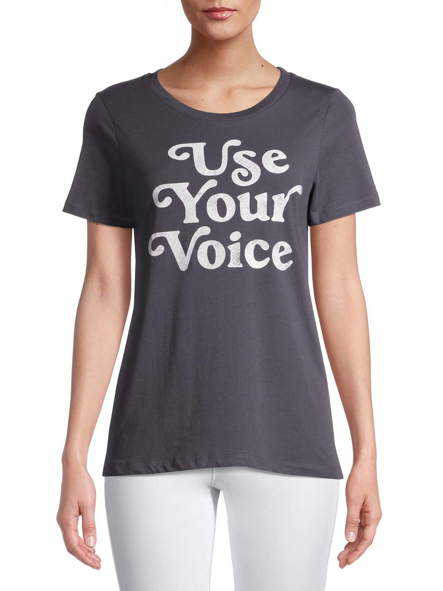 white and grey graphic tee