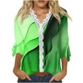 thumbnail image 2 of Hauts à Manches Longues pour Femmes Liquidation Mode Imprimée Décontractée Col en V Manches Trois/4 Sept Parties T-Shirt Ample Blouse Hauts Manches Longues pour Femmes Tendance, 2 of 5