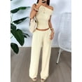 thumbnail image 4 of Women Two Piece Sets Casual One Shoulder Crop Tops Wide Leg Pants Y2K Outfits Matching Set, 4 of 7