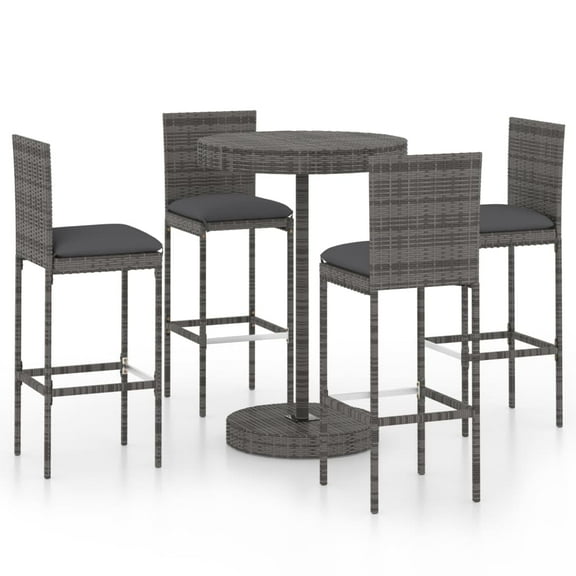 vidaXL 5 Piece Patio Bar Set with Cushions Poly Rattan Gray