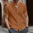 thumbnail image 2 of Cotton Linen Tees Henley Shirts for Mens Trendy 2024 Holiday Fashion SMihono Men Casual V-neck Short Sleeve Button Closure Shirt Tops Blouse Orange 8, 2 of 6