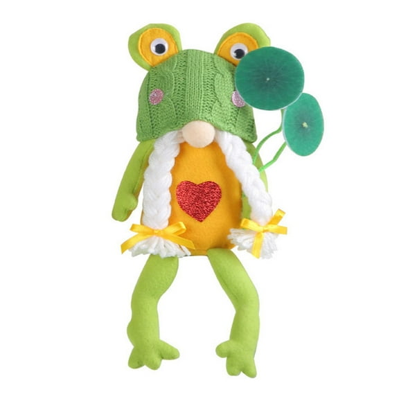 Sitting Frog Gnomes Plush Decoration, Stuffed Gnomes, Holding Sunflowers & Lotus Leaves, Cute Frog Eyes Knitted Hat, Long Legs Shelf Sitters Stuffed Ornaments (1Pc, B)